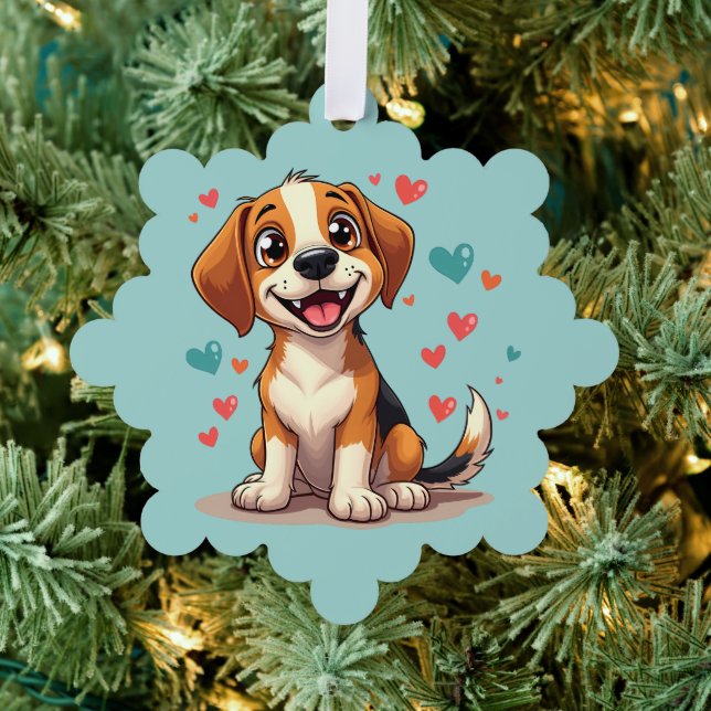 Niedlicher Kawaii-Beagle mit Herz spielendem Hund Ornament Karte (Insitu (Baum))