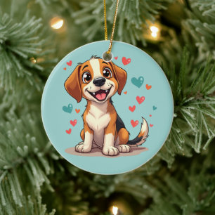 Niedlicher Kawaii-Beagle mit Herz spielerischer Hu Keramik Ornament