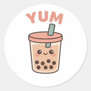 Niedlicher Kawaii Boba Tea "Yum" Bubble Tee Sticke Runder Aufkleber