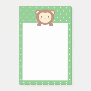 Niedlicher Kawaii Cartoon Monkey Green Polka Dots Post-it Klebezettel