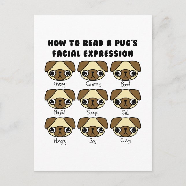 Niedlicher Kawaii Cartoon Mops Funny Postcard Postkarte (Vorderseite)
