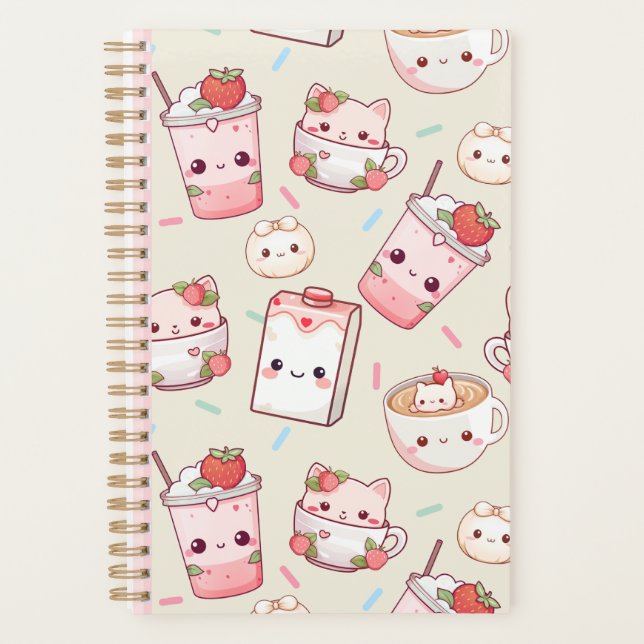 Niedlicher Kawaii Cat and Coffee Print Planner Ado Planer (Vorderseite)