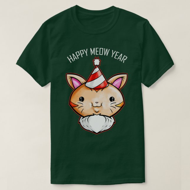 Niedlicher Kawaii Cat Party Happy Meow Neujahr T-Shirt (Design vorne)