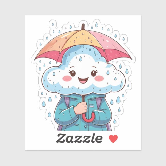 Niedlicher Kawaii-Cloud-Aufkleber mit Regenschirm  Aufkleber (Blatt)