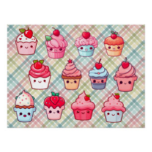 Niedlicher Kawaii-Cupcake-Food-Muffin Poster
