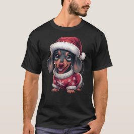 Niedlicher Kawaii Dackel Hund in Weihnachtsmannmüt T-Shirt