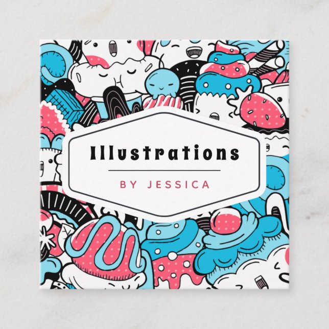 Niedlicher Kawaii Dessert Muster Grafik Designer S Quadratische Visitenkarte (Vorderseite)