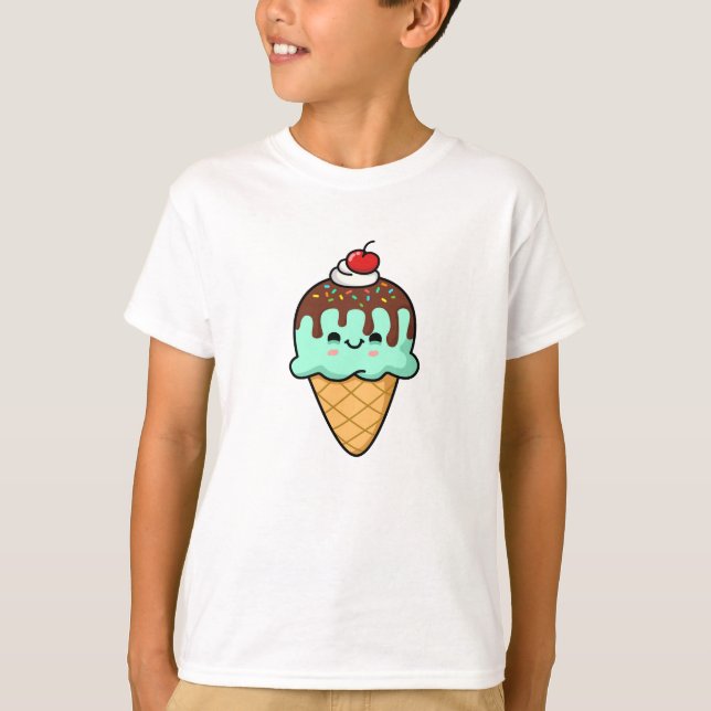 Niedlicher Kawaii-Eiskrem T-Shirt (Vorderseite)