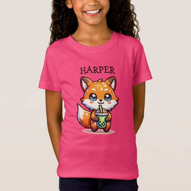 Niedlicher Kawaii Fox mit Bubble Tee Personalisier (Vorderseite)
