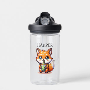 Niedlicher Kawaii Fox mit Bubble Tee Personalisier Trinkflasche