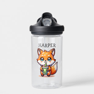 Niedlicher Kawaii Fox mit Bubble Tee Personalisier Trinkflasche