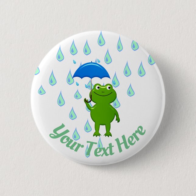 Niedlicher Kawaii Frog und Regen Button (Vorderseite)