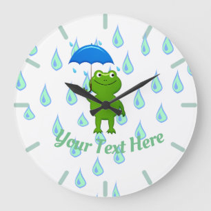 Niedlicher Kawaii Frog und Regen Große Wanduhr