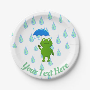 Niedlicher Kawaii Frog und Regen Pappteller