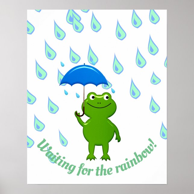 Niedlicher Kawaii Frog und Regen Poster (Vorne)
