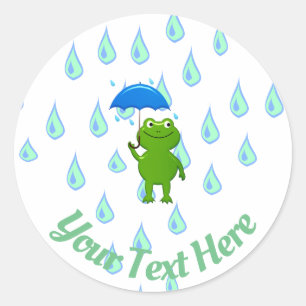 Niedlicher Kawaii Frog und Regen Runder Aufkleber