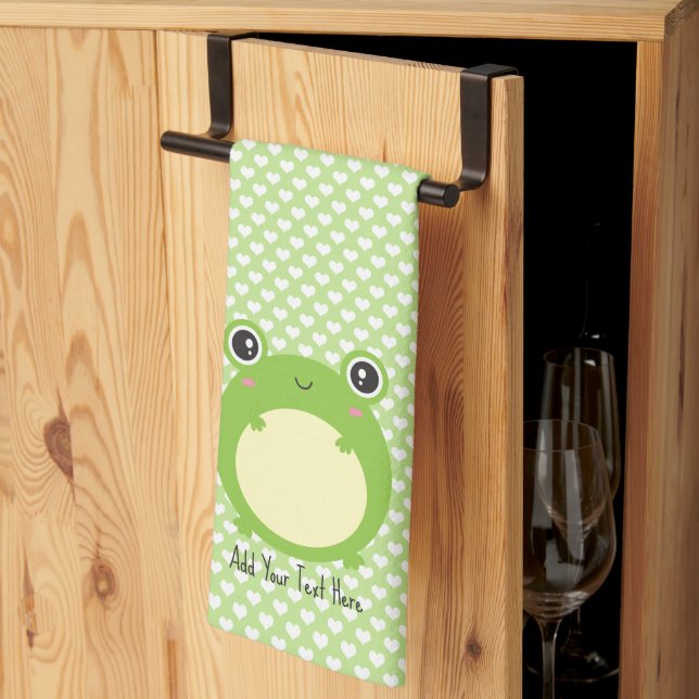 Niedlicher Kawaii Frosch mit Personalisiertem Text Geschirrtuch (Drittel gefaltet)