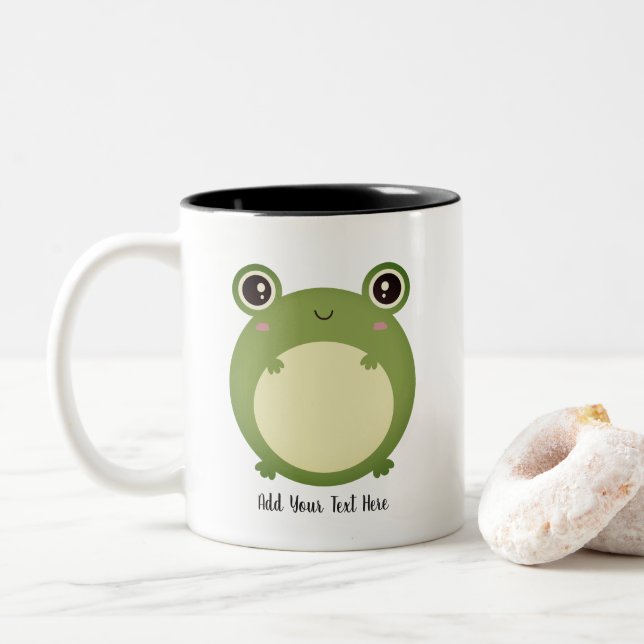 Niedlicher Kawaii-Frosch mit Personalisiertem Text Zweifarbige Tasse (Mit Donut)