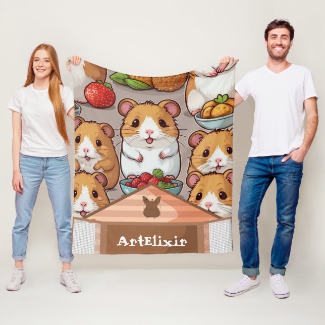 Niedlicher Kawaii-Hamster, der Erdbeeren isst Fleecedecke (Beispiel)