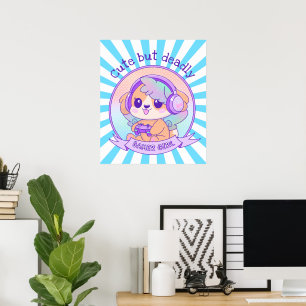 Niedlicher Kawaii Hund mit Wings Gamer Girl Starbu Poster