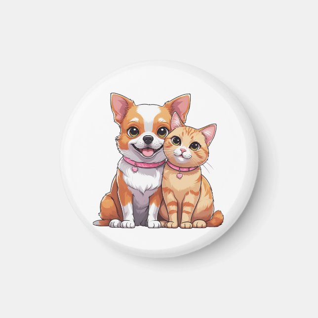 Niedlicher Kawaii-Hund und Katzen-Cartoon Magnet (Vorne)