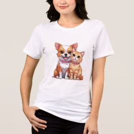 Niedlicher Kawaii-Hund und Katzen-Cartoon Tri-Blend Shirt