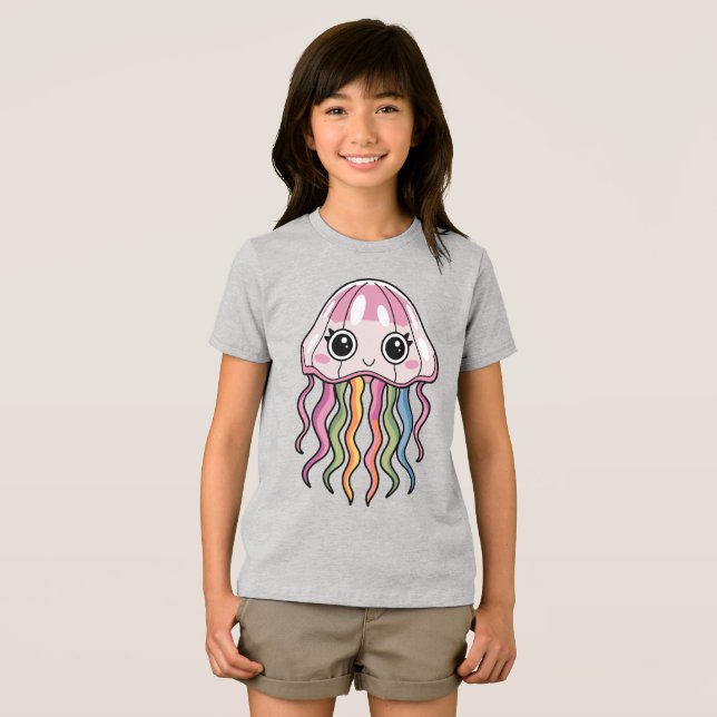 Niedlicher Kawaii-Jellyfish mit Rainbow-Tentacles Tri-Blend Shirt (Vorderseite Voll)