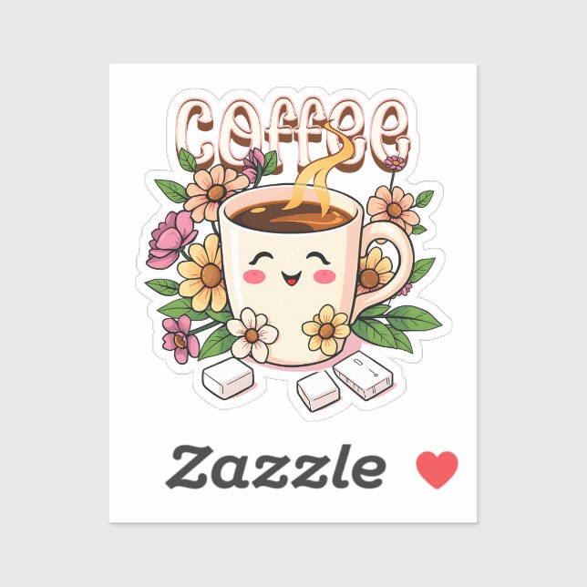 Niedlicher Kawaii Kaffee und Blume Aufkleber (Blatt)