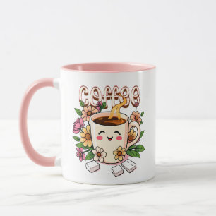 Niedlicher Kawaii Kaffee und Blume Tasse