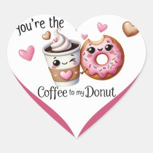 Niedlicher Kawaii Kaffee und Donuts Herz-Aufkleber