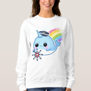 Niedlicher kawaii Kapitän narwhal mit Regenbogen Sweatshirt
