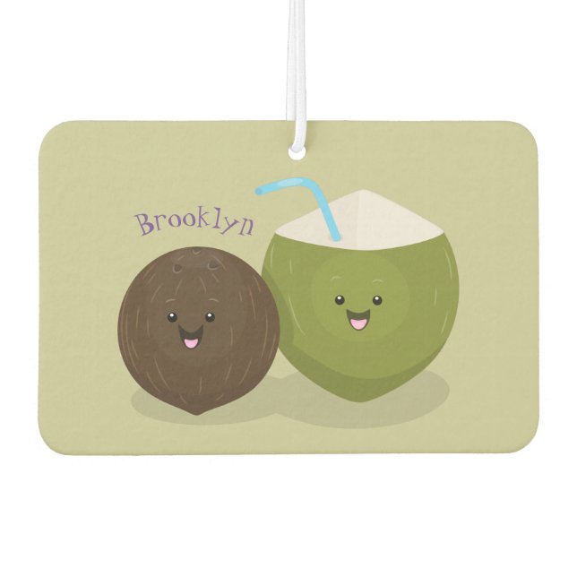 Niedlicher Kawaii Kokosnuss Cartoon Illustration Autolufterfrischer (Vorderseite)