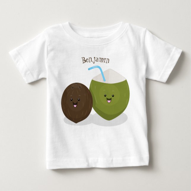 Niedlicher Kawaii Kokosnuss Cartoon Illustration Baby T-shirt (Vorderseite)