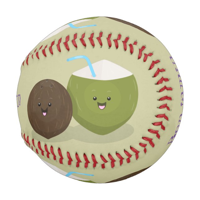 Niedlicher Kawaii Kokosnuss Cartoon Illustration Baseball (Vorne Rechts)