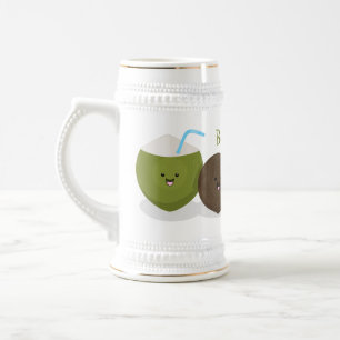 Niedlicher Kawaii Kokosnuss Cartoon Illustration Bierglas
