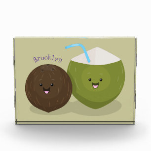Niedlicher Kawaii Kokosnuss Cartoon Illustration Fotoblock