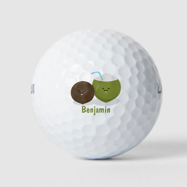 Niedlicher Kawaii Kokosnuss Cartoon Illustration Golfball (Vorderseite)