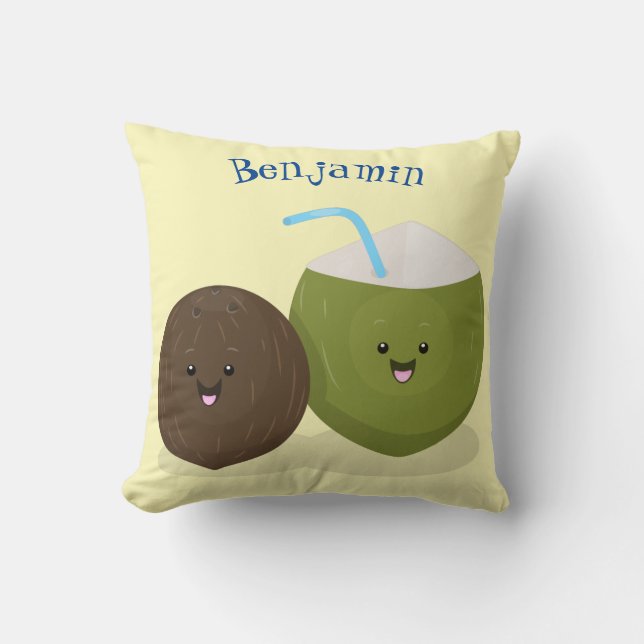 Niedlicher Kawaii Kokosnuss Cartoon Illustration Kissen (Vorderseite)