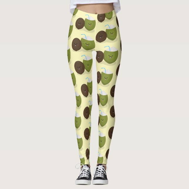 Niedlicher Kawaii Kokosnuss Cartoon Illustration Leggings (Vorderseite)