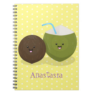 Niedlicher Kawaii Kokosnuss Cartoon Illustration Notizblock