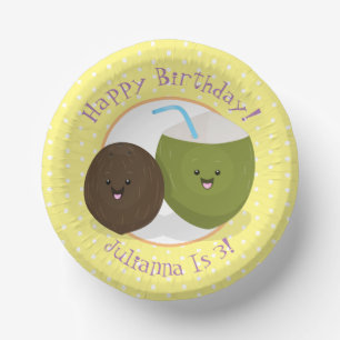 Niedlicher Kawaii Kokosnuss Cartoon Illustration Pappteller