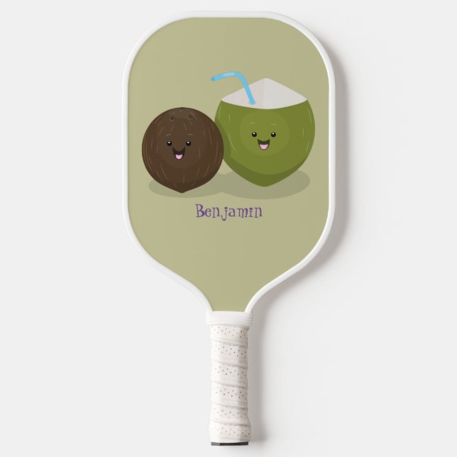 Niedlicher Kawaii Kokosnuss Cartoon Illustration Pickleball Schläger (Vorderseite)