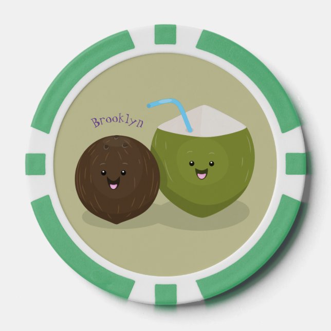 Niedlicher Kawaii Kokosnuss Cartoon Illustration Pokerchips (Vorderseite)