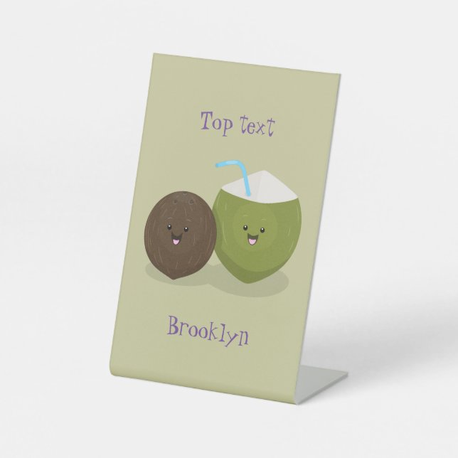 Niedlicher Kawaii Kokosnuss Cartoon Illustration Sockelschild (Vorderseite)