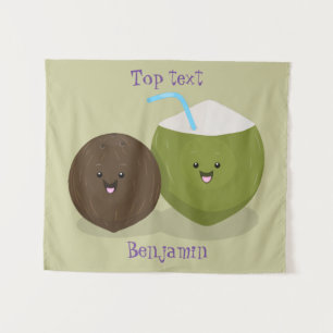 Niedlicher Kawaii Kokosnuss Cartoon Illustration Wandteppich