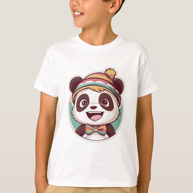 niedlicher Kawaii lächelnd Panda T-Shirt (Vorderseite)