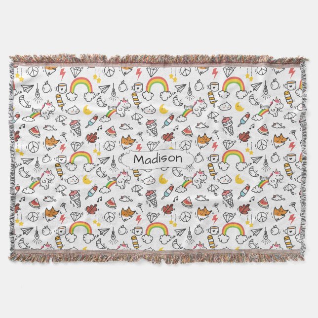 Niedlicher Kawaii Muster individuelle Name werfen  Decke (Vorderseite)
