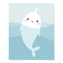 Niedlicher Kawaii Narwhal, der in sanften, blauen 