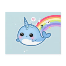 Niedlicher Kawaii Narwhal mit Regenbogen und Funke