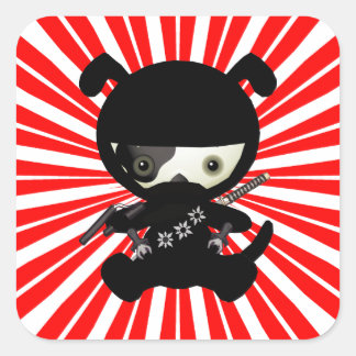 Niedlicher Kawaii Ninja Welpen-Hund auf Rot Quadratischer Aufkleber